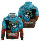 Personalised Sharks Rugby ANZAC Day Hoodie Last Post Poppy We Will Remember Them