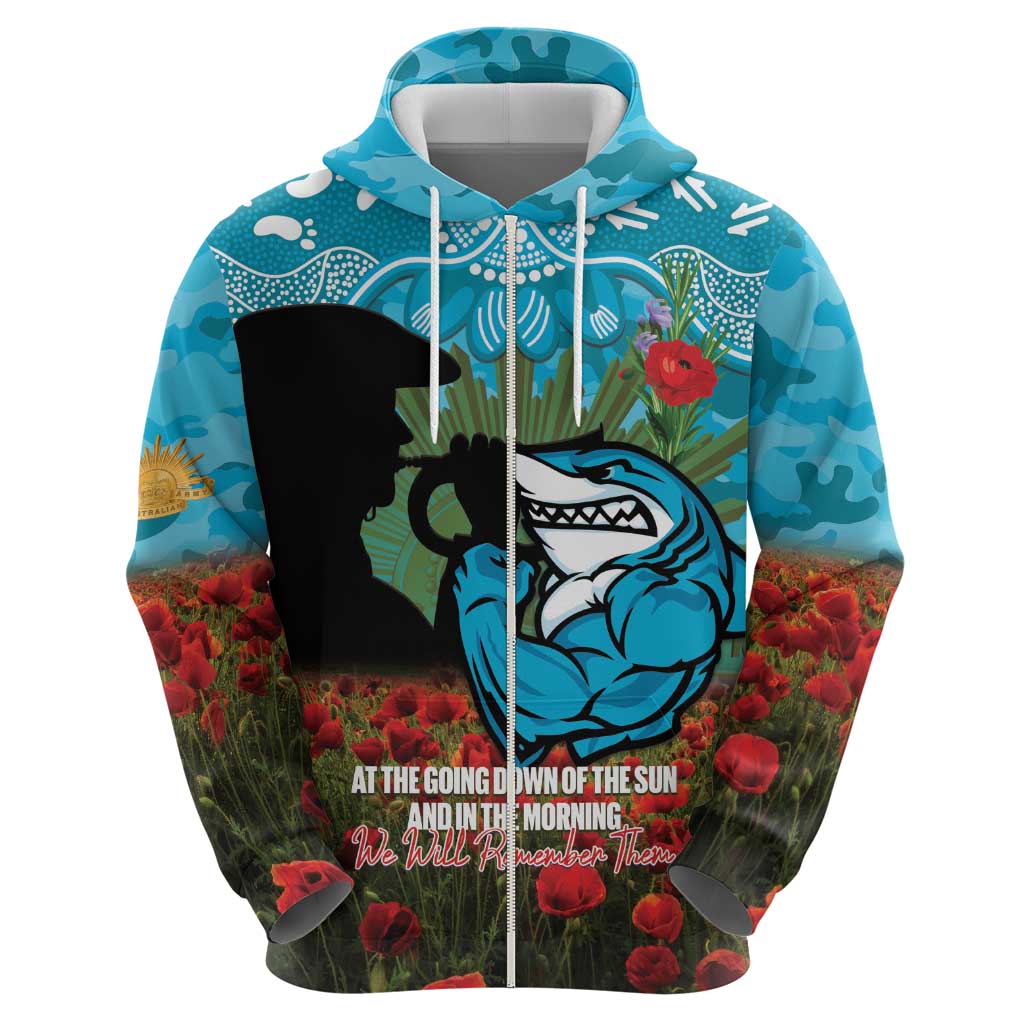 Personalised Sharks Rugby ANZAC Day Hoodie Last Post Poppy We Will Remember Them