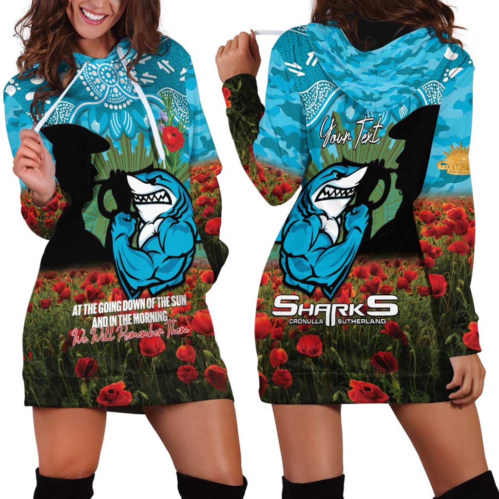 Personalised Sharks Rugby ANZAC Day Hoodie Dress Last Post Poppy We Will Remember Them