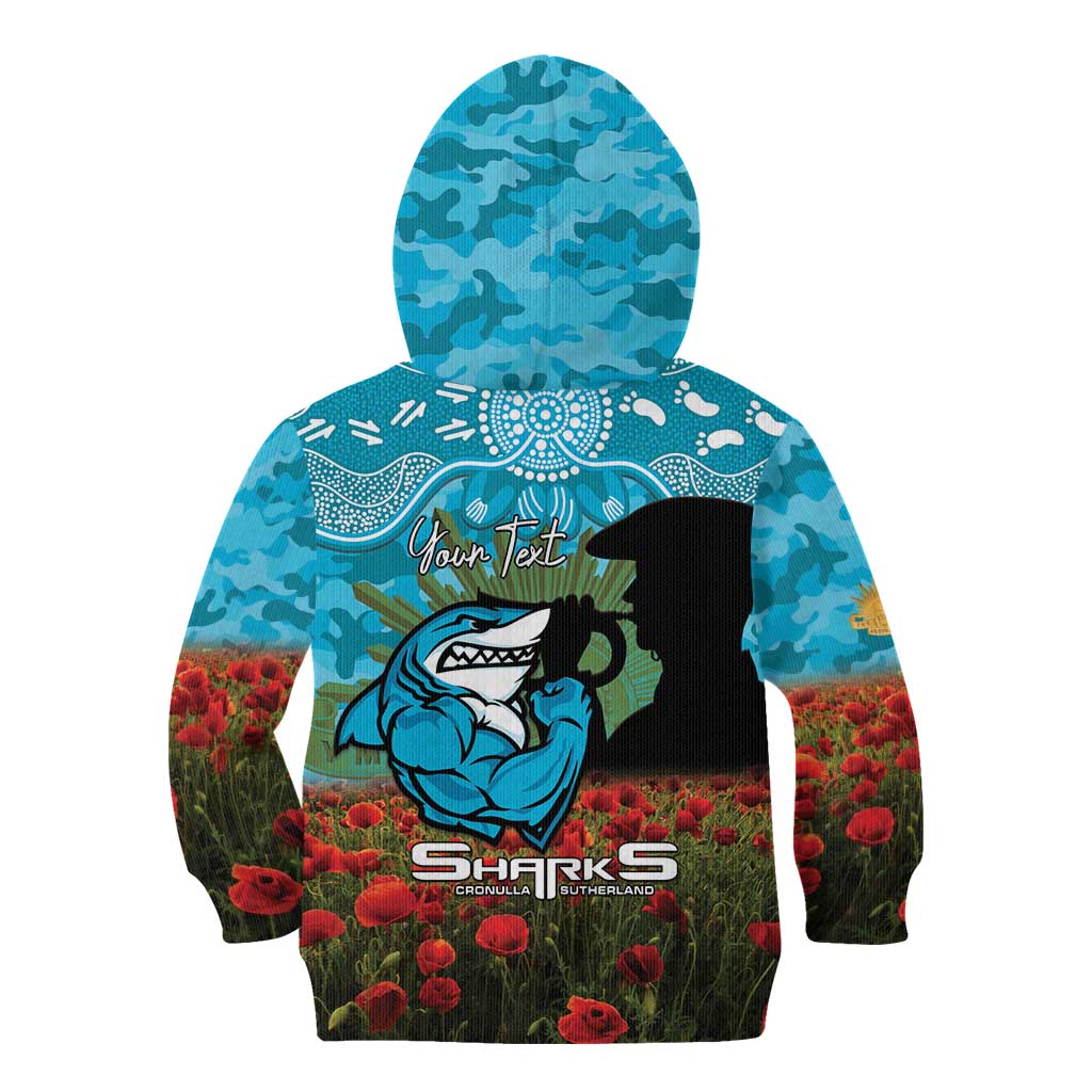 Personalised Sharks Rugby ANZAC Day Kid Hoodie Last Post Poppy We Will Remember Them