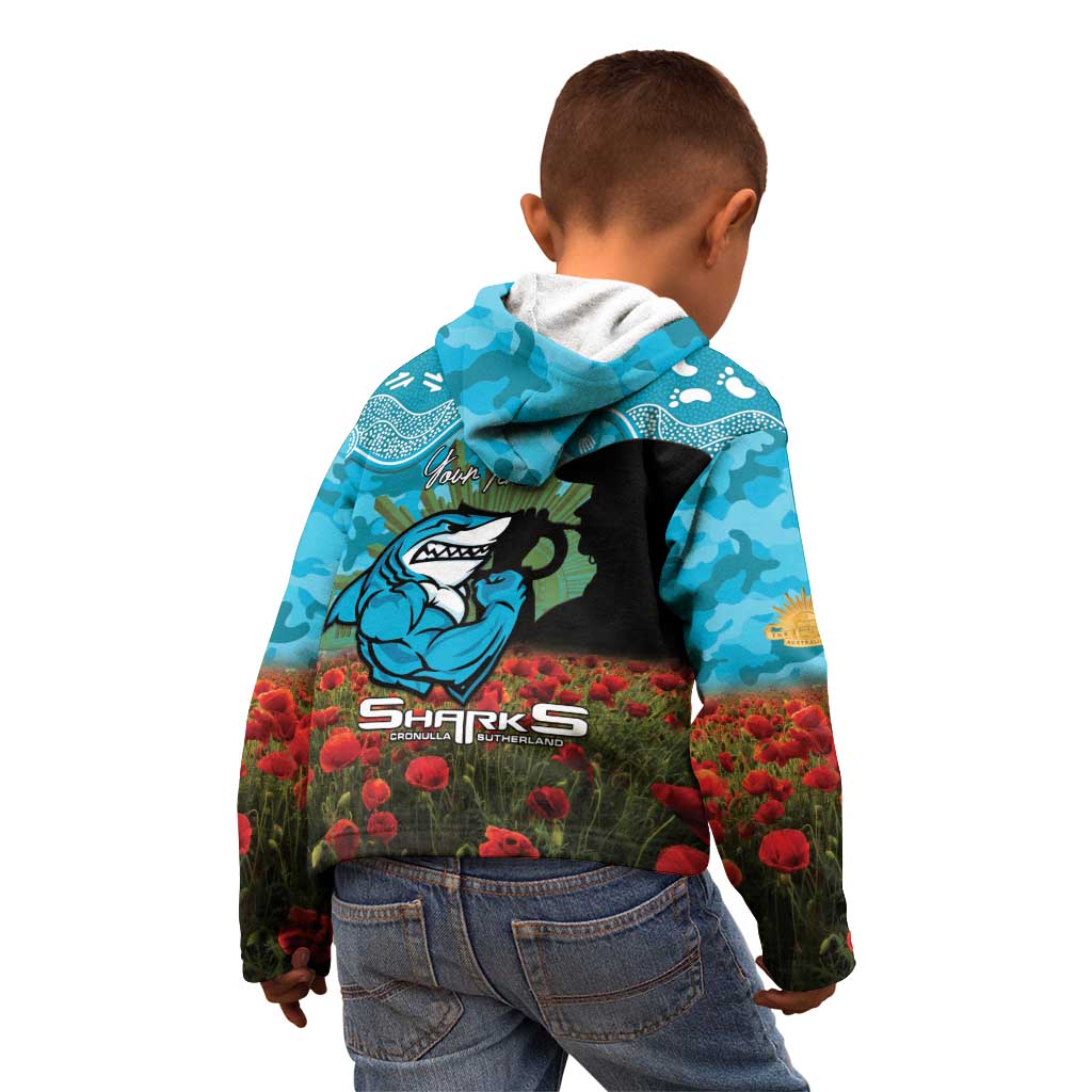 Personalised Sharks Rugby ANZAC Day Kid Hoodie Last Post Poppy We Will Remember Them