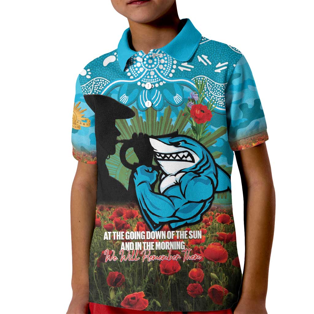 Personalised Sharks Rugby ANZAC Day Kid Polo Shirt Last Post Poppy We Will Remember Them
