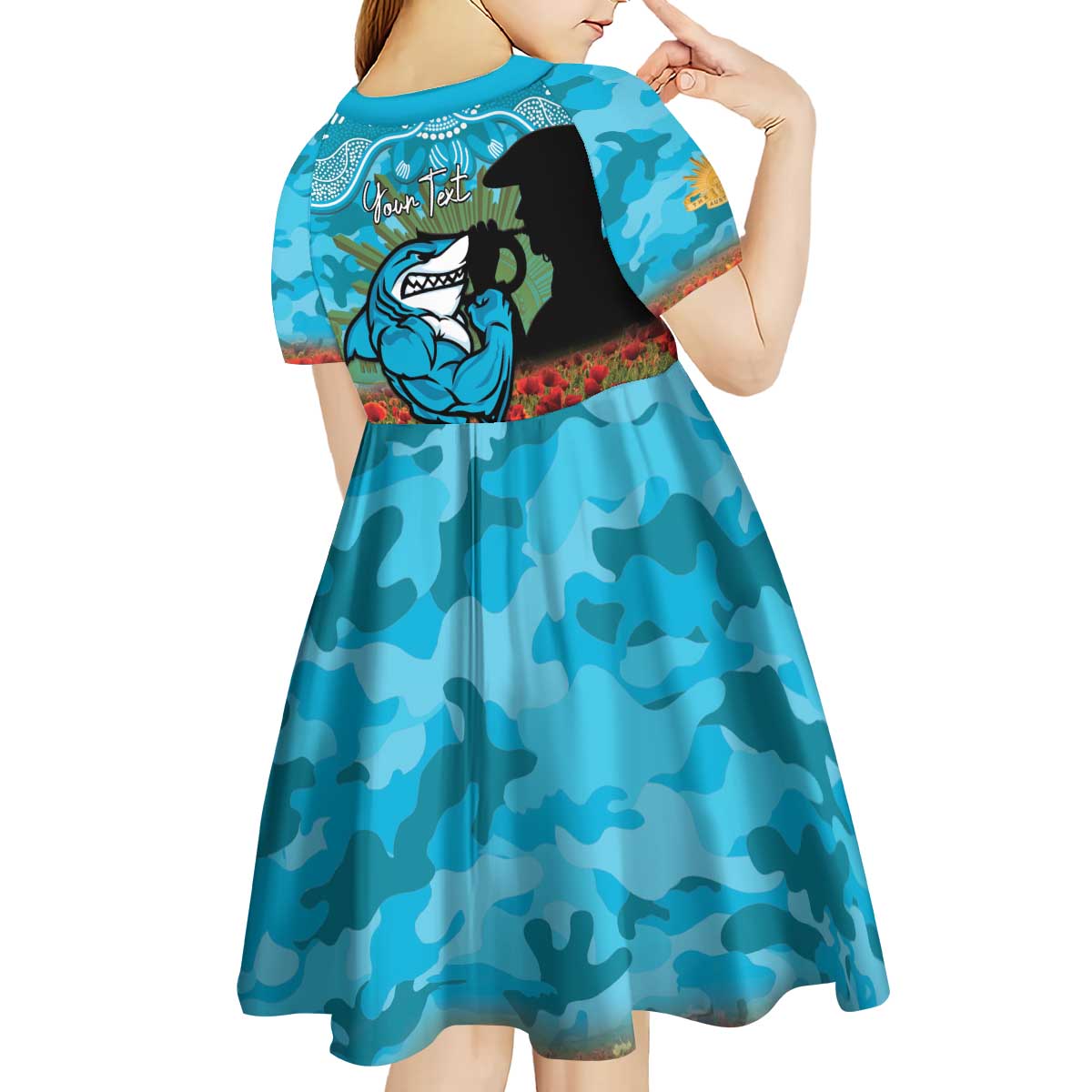Personalised Sharks Rugby ANZAC Day Kid Short Sleeve Dress Last Post Poppy We Will Remember Them