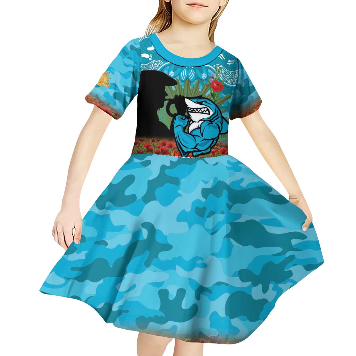 Personalised Sharks Rugby ANZAC Day Kid Short Sleeve Dress Last Post Poppy We Will Remember Them