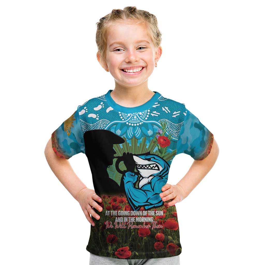Personalised Sharks Rugby ANZAC Day Kid T Shirt Last Post Poppy We Will Remember Them