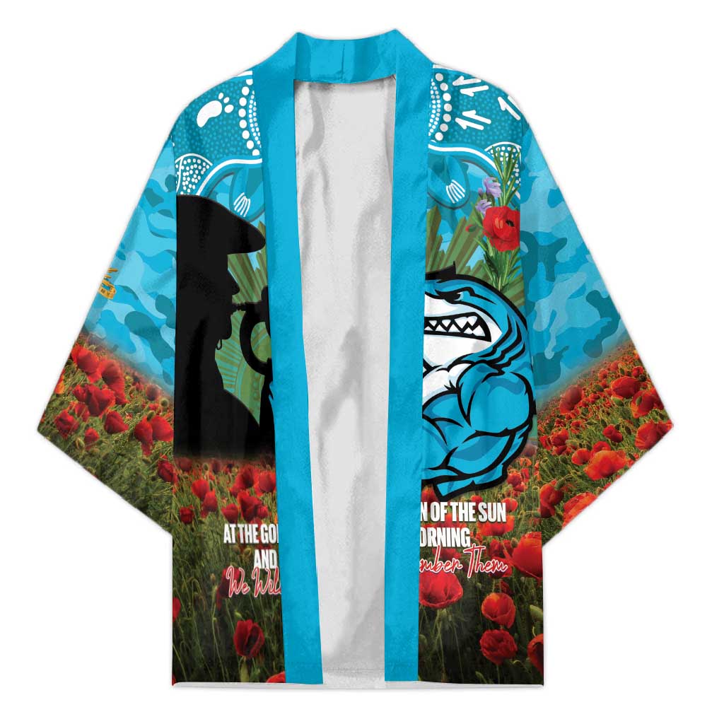 Personalised Sharks Rugby ANZAC Day Kimono Last Post Poppy We Will Remember Them