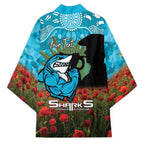 Personalised Sharks Rugby ANZAC Day Kimono Last Post Poppy We Will Remember Them