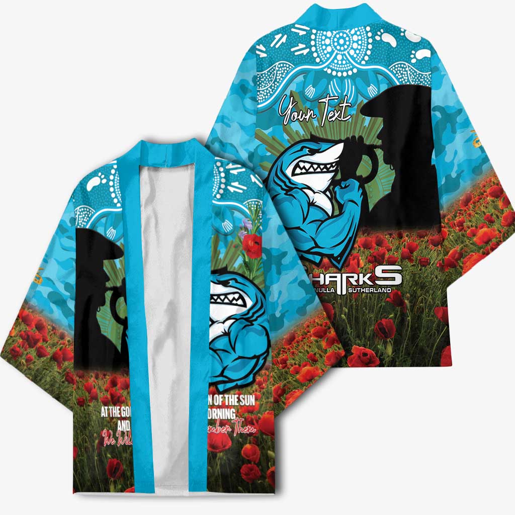 Personalised Sharks Rugby ANZAC Day Kimono Last Post Poppy We Will Remember Them