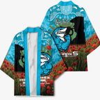 Personalised Sharks Rugby ANZAC Day Kimono Last Post Poppy We Will Remember Them