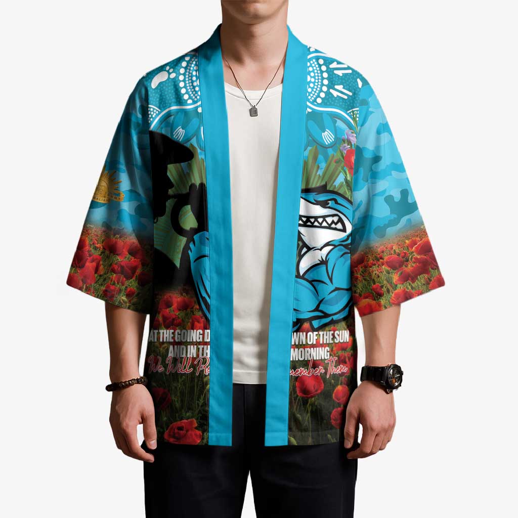 Personalised Sharks Rugby ANZAC Day Kimono Last Post Poppy We Will Remember Them