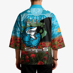 Personalised Sharks Rugby ANZAC Day Kimono Last Post Poppy We Will Remember Them