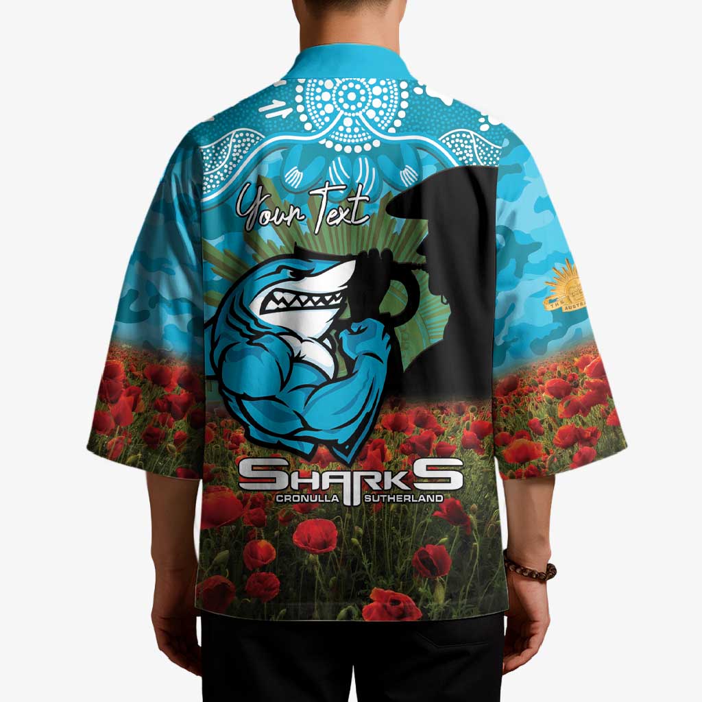 Personalised Sharks Rugby ANZAC Day Kimono Last Post Poppy We Will Remember Them