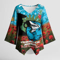 Personalised Sharks Rugby ANZAC Day Kimono Sleeve Blouse Last Post Poppy We Will Remember Them