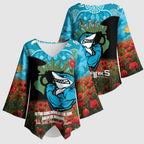 Personalised Sharks Rugby ANZAC Day Kimono Sleeve Blouse Last Post Poppy We Will Remember Them
