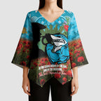 Personalised Sharks Rugby ANZAC Day Kimono Sleeve Blouse Last Post Poppy We Will Remember Them