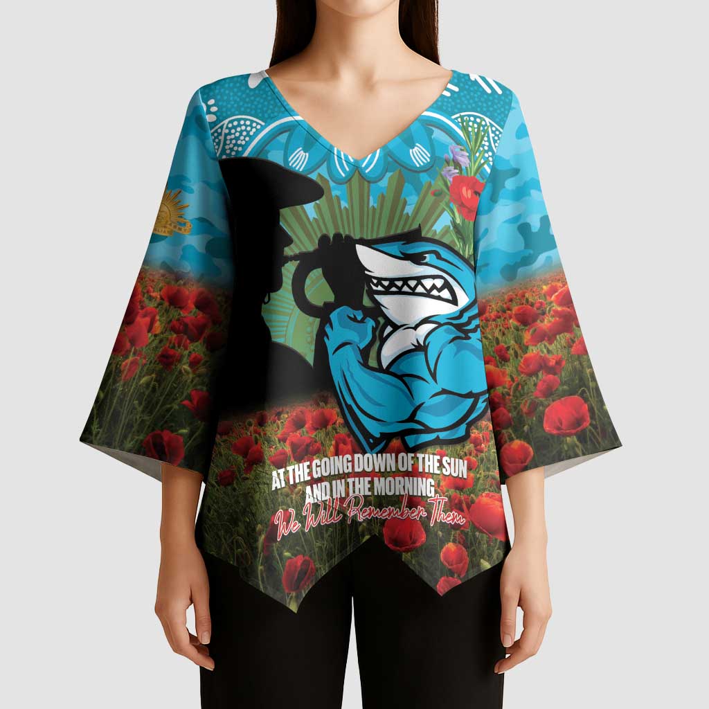 Personalised Sharks Rugby ANZAC Day Kimono Sleeve Blouse Last Post Poppy We Will Remember Them