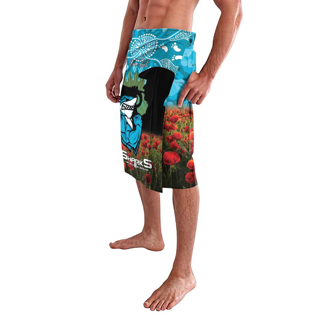 Personalised Sharks Rugby ANZAC Day Lavalava Last Post Poppy We Will Remember Them