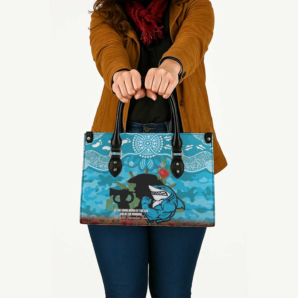 Personalised Sharks Rugby ANZAC Day Leather Bag Last Post Poppy We Will Remember Them