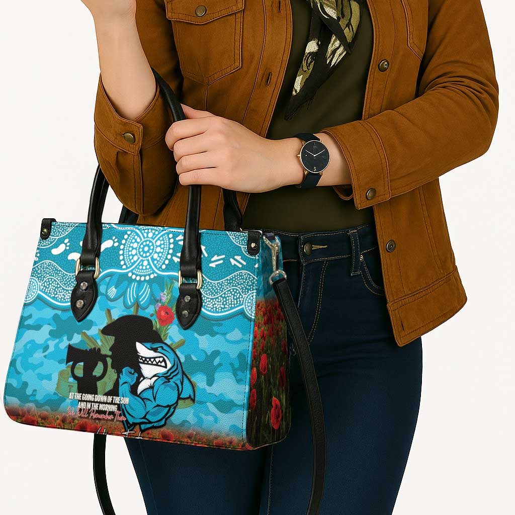 Personalised Sharks Rugby ANZAC Day Leather Bag Last Post Poppy We Will Remember Them