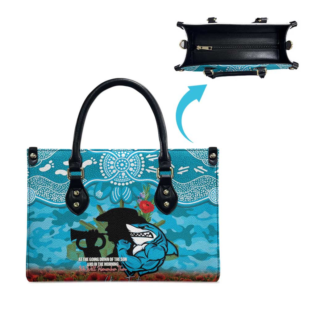 Personalised Sharks Rugby ANZAC Day Leather Bag Last Post Poppy We Will Remember Them