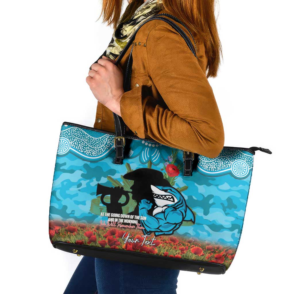 Personalised Sharks Rugby ANZAC Day Leather Tote Bag Last Post Poppy We Will Remember Them