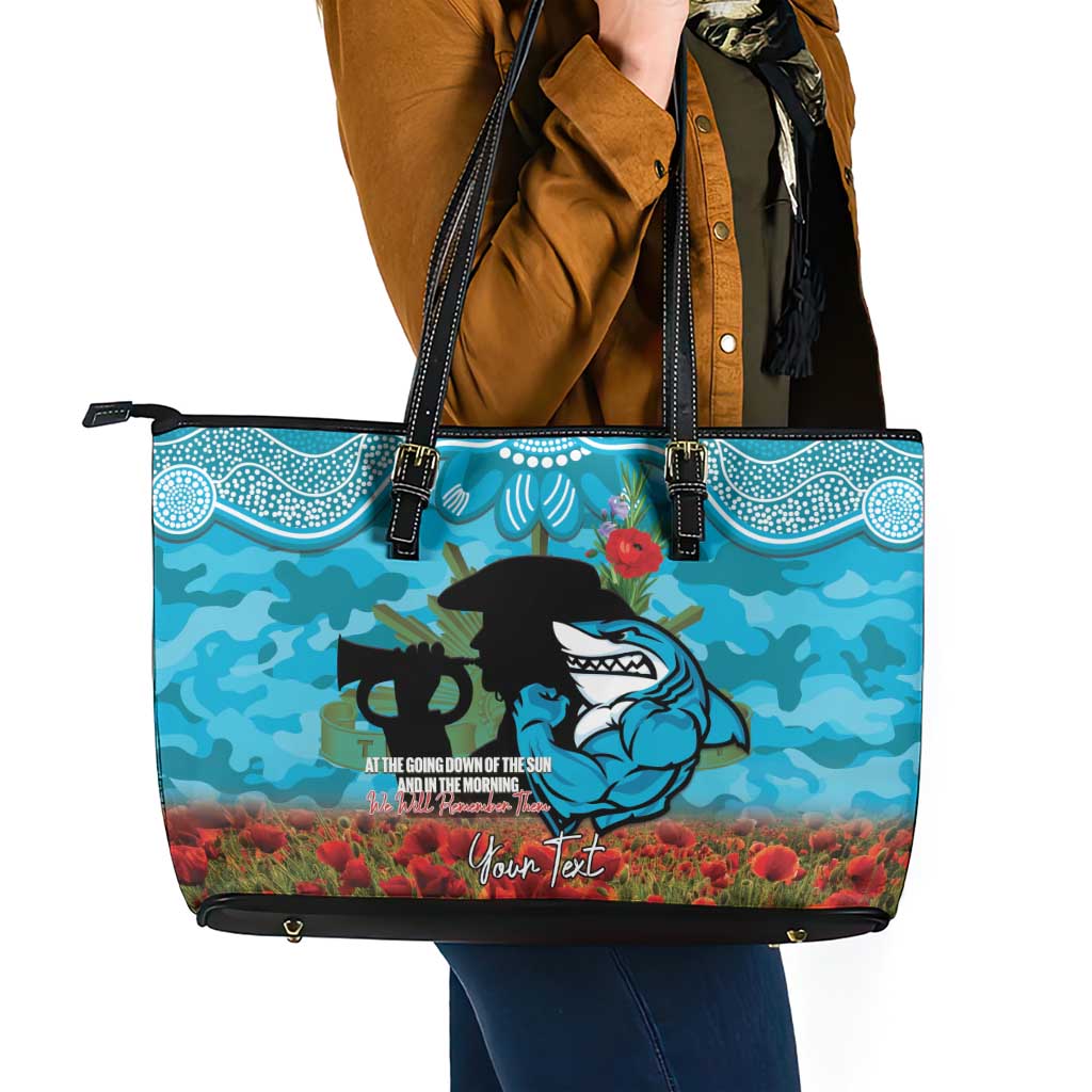 Personalised Sharks Rugby ANZAC Day Leather Tote Bag Last Post Poppy We Will Remember Them