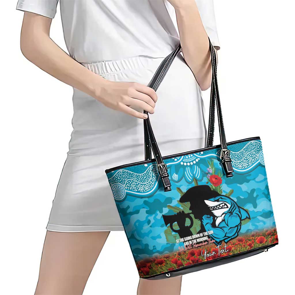Personalised Sharks Rugby ANZAC Day Leather Tote Bag Last Post Poppy We Will Remember Them