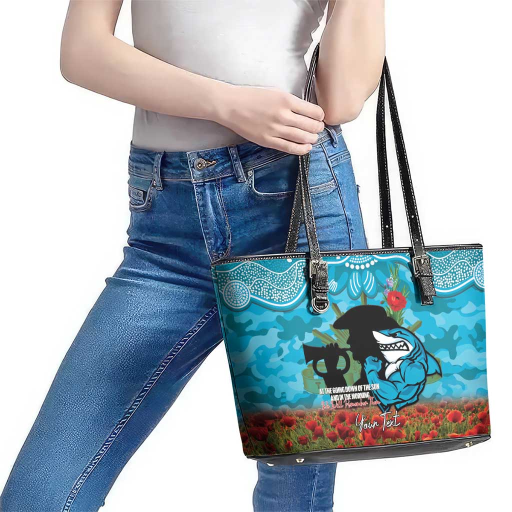 Personalised Sharks Rugby ANZAC Day Leather Tote Bag Last Post Poppy We Will Remember Them