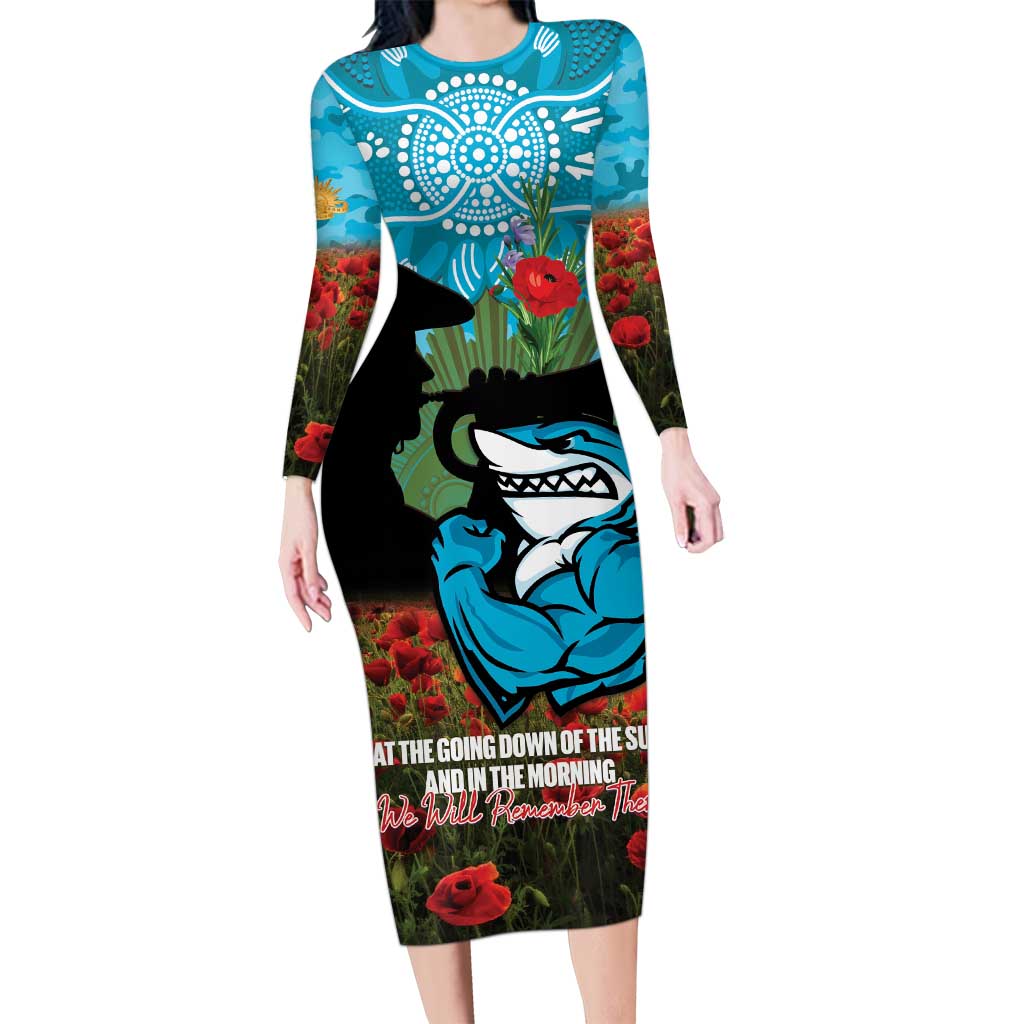 Personalised Sharks Rugby ANZAC Day Long Sleeve Bodycon Dress Last Post Poppy We Will Remember Them
