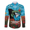 Personalised Sharks Rugby ANZAC Day Long Sleeve Button Shirt Last Post Poppy We Will Remember Them
