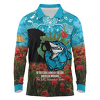 Personalised Sharks Rugby ANZAC Day Long Sleeve Polo Shirt Last Post Poppy We Will Remember Them