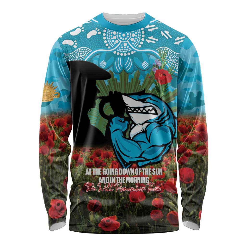 Personalised Sharks Rugby ANZAC Day Long Sleeve Shirt Last Post Poppy We Will Remember Them