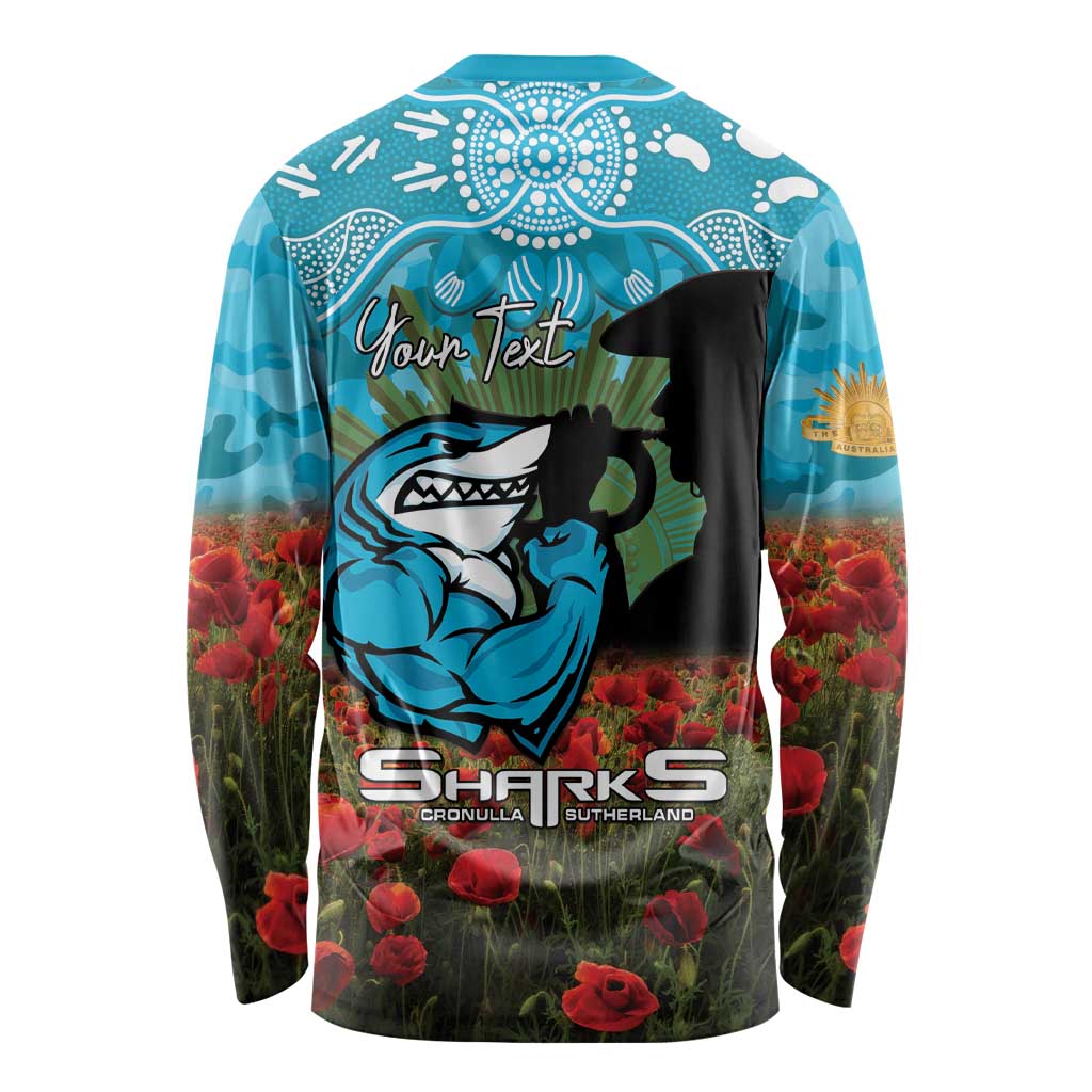 Personalised Sharks Rugby ANZAC Day Long Sleeve Shirt Last Post Poppy We Will Remember Them