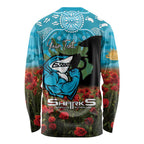 Personalised Sharks Rugby ANZAC Day Long Sleeve Shirt Last Post Poppy We Will Remember Them