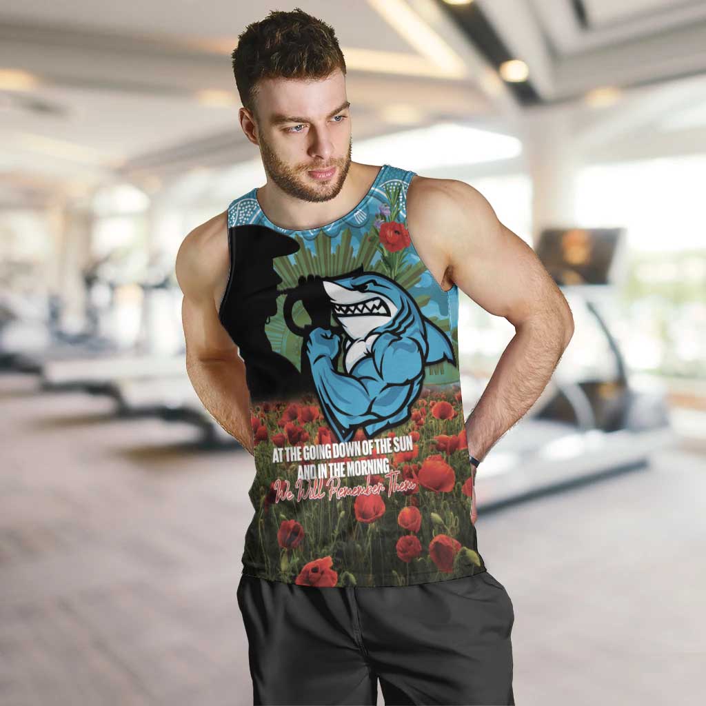 Personalised Sharks Rugby ANZAC Day Men Tank Top Last Post Poppy We Will Remember Them