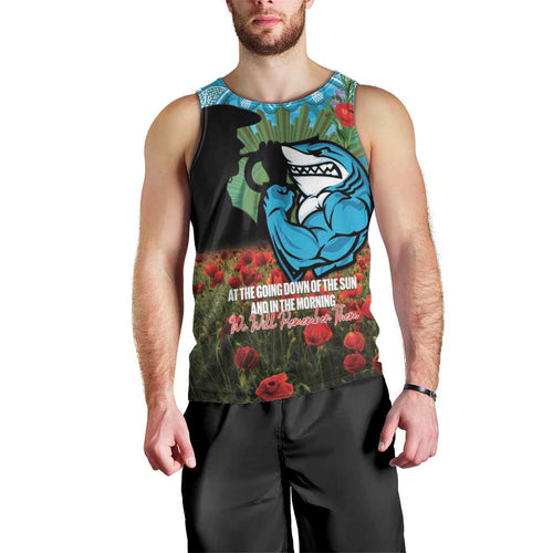 Personalised Sharks Rugby ANZAC Day Men Tank Top Last Post Poppy We Will Remember Them
