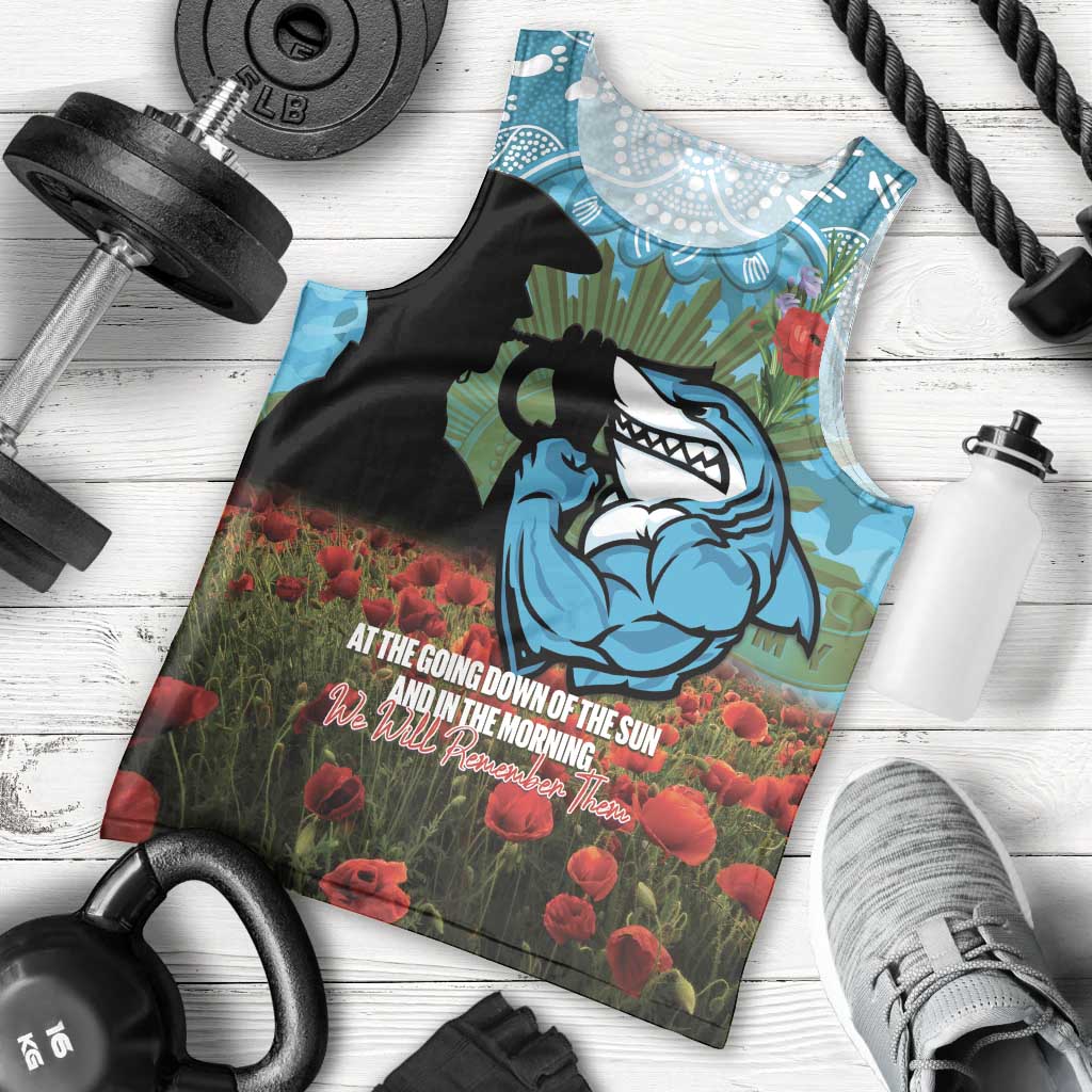 Personalised Sharks Rugby ANZAC Day Men Tank Top Last Post Poppy We Will Remember Them