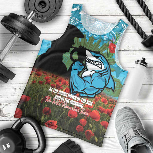 Personalised Sharks Rugby ANZAC Day Men Tank Top Last Post Poppy We Will Remember Them