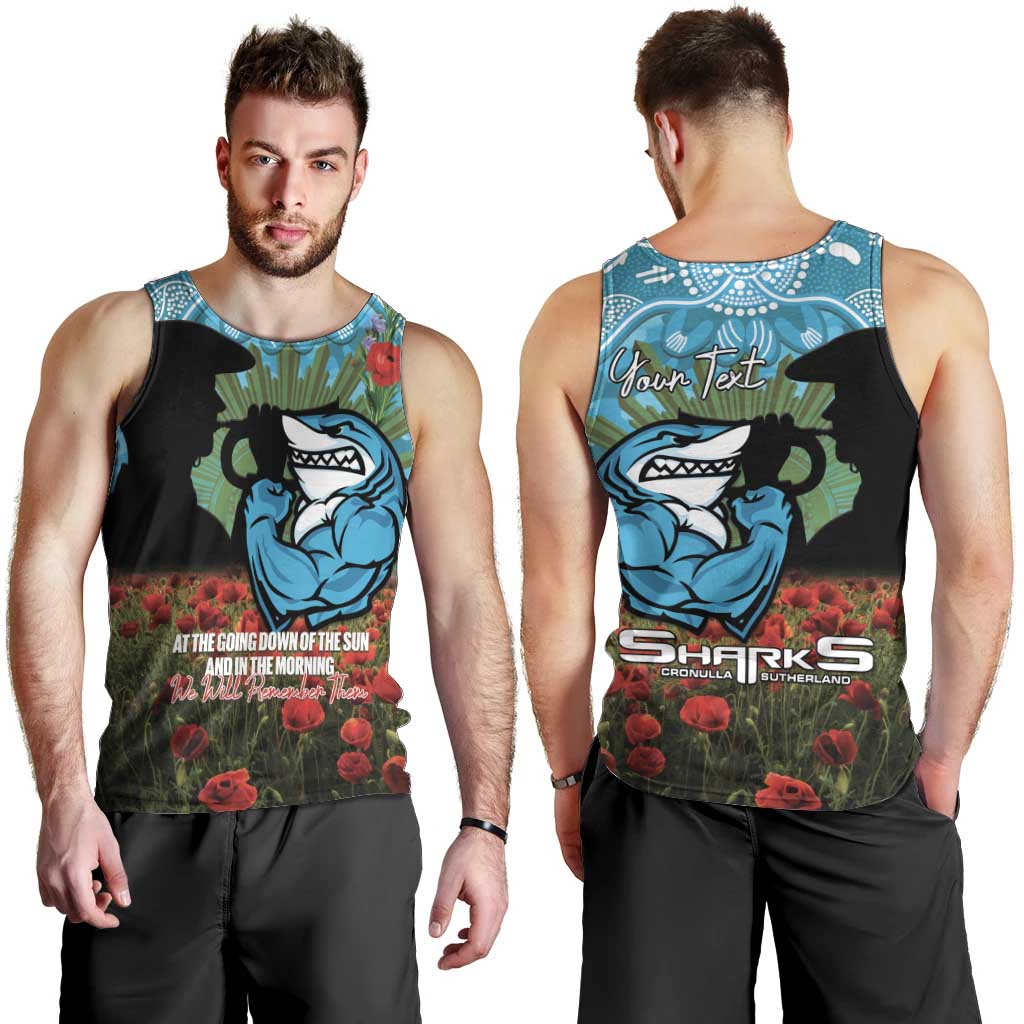 Personalised Sharks Rugby ANZAC Day Men Tank Top Last Post Poppy We Will Remember Them