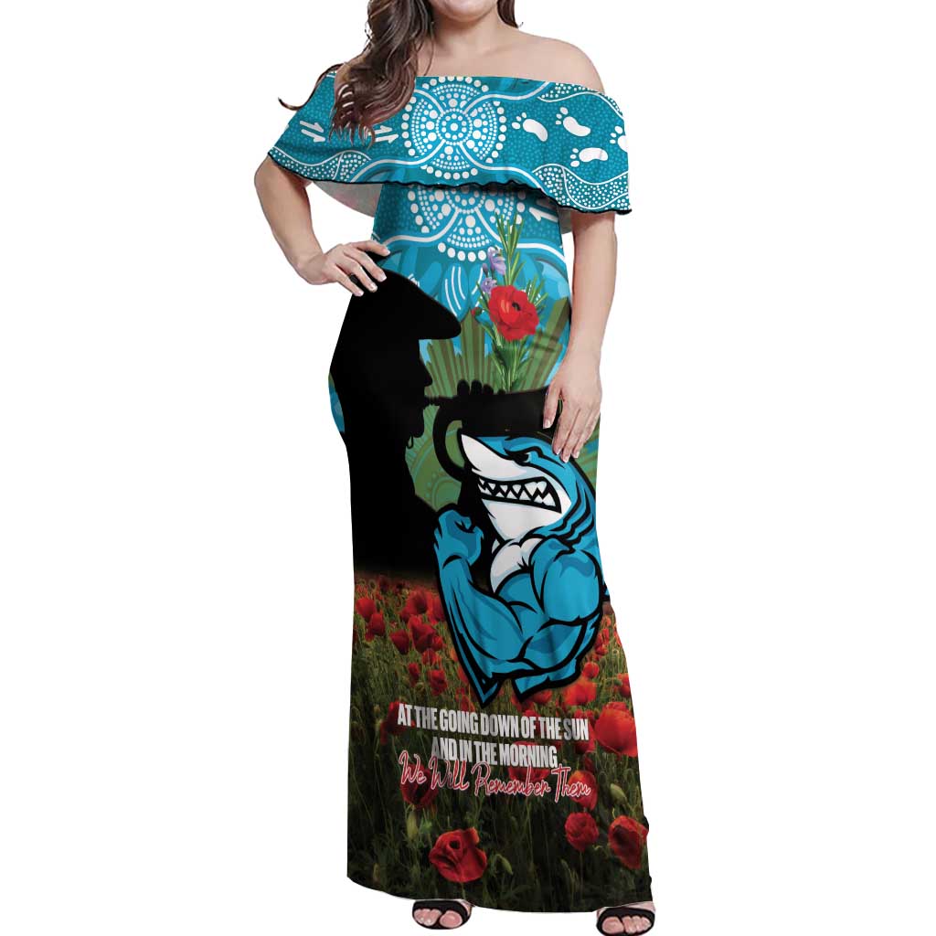 Personalised Sharks Rugby ANZAC Day Off Shoulder Maxi Dress Last Post Poppy We Will Remember Them