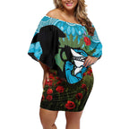 Personalised Sharks Rugby ANZAC Day Off Shoulder Short Dress Last Post Poppy We Will Remember Them