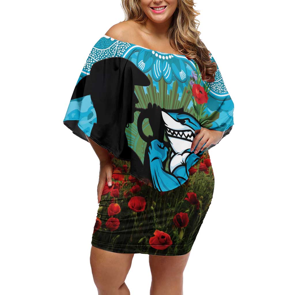 Personalised Sharks Rugby ANZAC Day Off Shoulder Short Dress Last Post Poppy We Will Remember Them