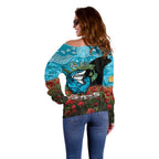 Personalised Sharks Rugby ANZAC Day Off Shoulder Sweater Last Post Poppy We Will Remember Them
