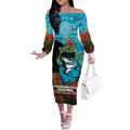 Personalised Sharks Rugby ANZAC Day Off The Shoulder Long Sleeve Dress Last Post Poppy We Will Remember Them