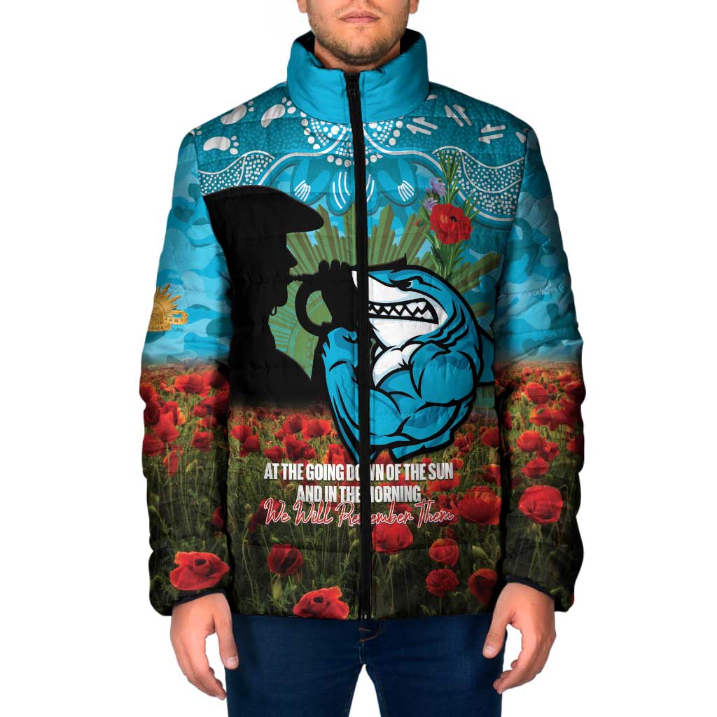 Personalised Sharks Rugby ANZAC Day Padded Jacket Last Post Poppy We Will Remember Them