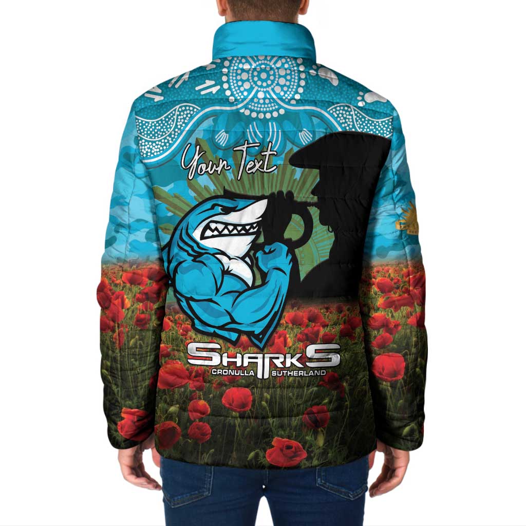 Personalised Sharks Rugby ANZAC Day Padded Jacket Last Post Poppy We Will Remember Them