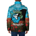 Personalised Sharks Rugby ANZAC Day Padded Jacket Last Post Poppy We Will Remember Them
