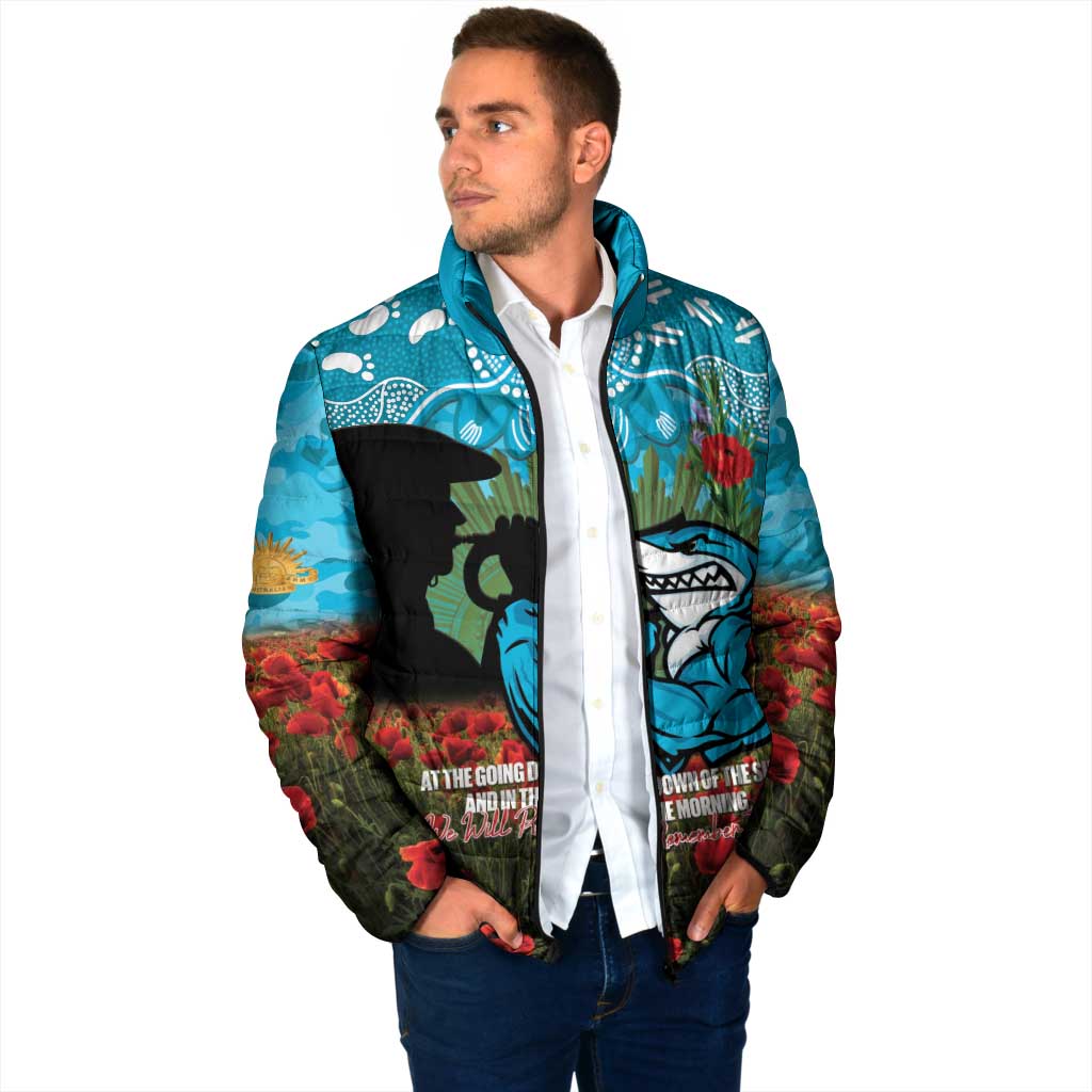 Personalised Sharks Rugby ANZAC Day Padded Jacket Last Post Poppy We Will Remember Them