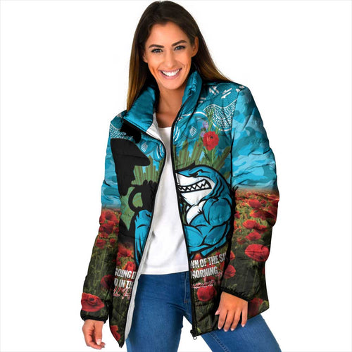 Personalised Sharks Rugby ANZAC Day Padded Jacket Last Post Poppy We Will Remember Them