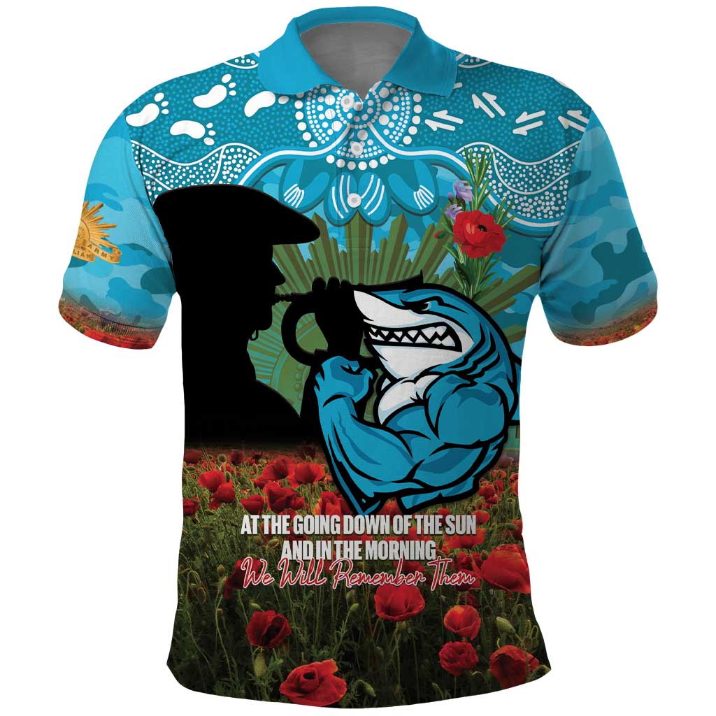 Personalised Sharks Rugby ANZAC Day Polo Shirt Last Post Poppy We Will Remember Them